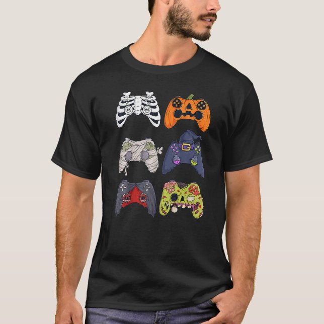 Camiseta Halloween Skeleton Zombie Gaming Controllers Boys  (Anverso)
