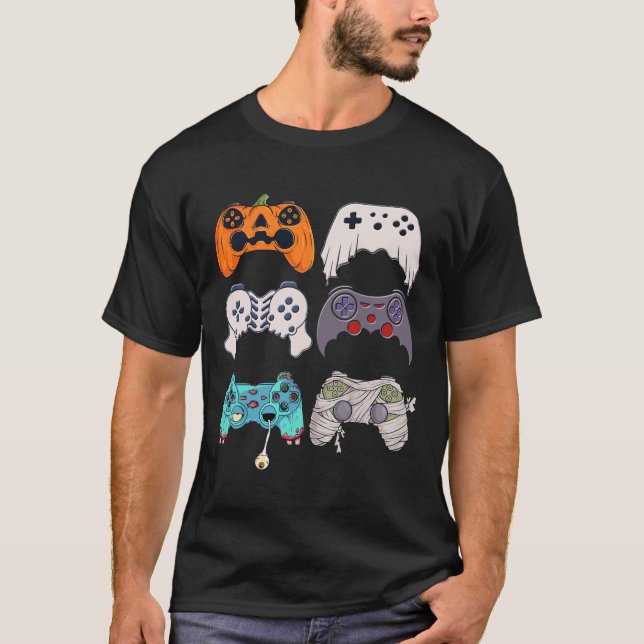Camiseta Halloween Skeleton Zombie Gaming Controllers Mummy (Anverso)