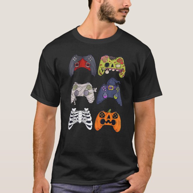 Camiseta Halloween Skeleton Zombie Gaming Controllers Mummy (Anverso)