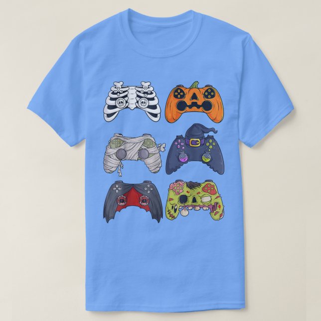 Camiseta Halloween Skeleton Zombie Gaming Controllers Mummy (Diseño del anverso)