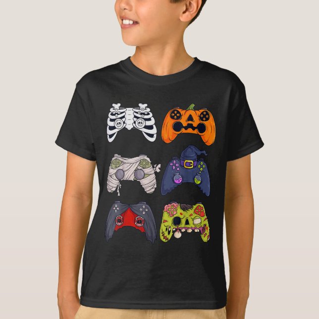 Camiseta Halloween Skeleton Zombie Gaming Controllers Mummy (Anverso)
