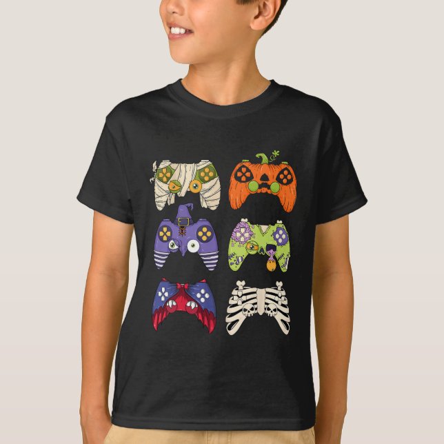 Camiseta Halloween Skeleton Zombie Gaming Controllers Mummy (Anverso)