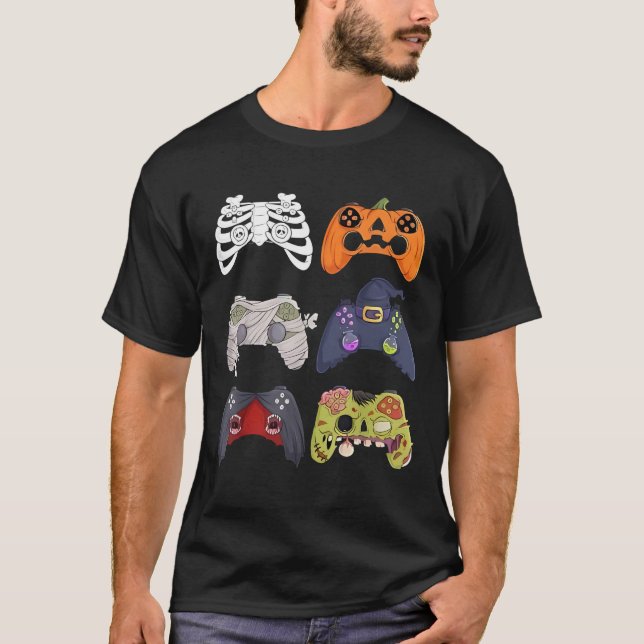 Camiseta Halloween Skeleton Zombie Gaming Controllers Mummy (Anverso)
