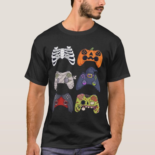 Camiseta Halloween Skeleton Zombie Gaming Controllers Mummy (Anverso)