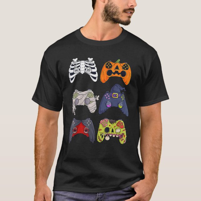 Camiseta Halloween Skeleton Zombie Gaming Controllers Mummy (Anverso)