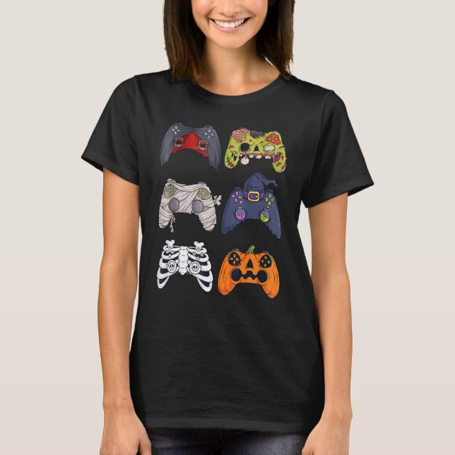 Camiseta Halloween Skeleton Zombie Gaming Controllers Mummy (Anverso)