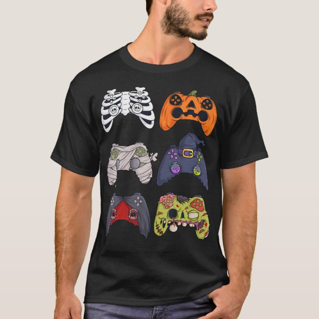 Camiseta Halloween Skeleton Zombie Gaming Controllers Mummy (Anverso)