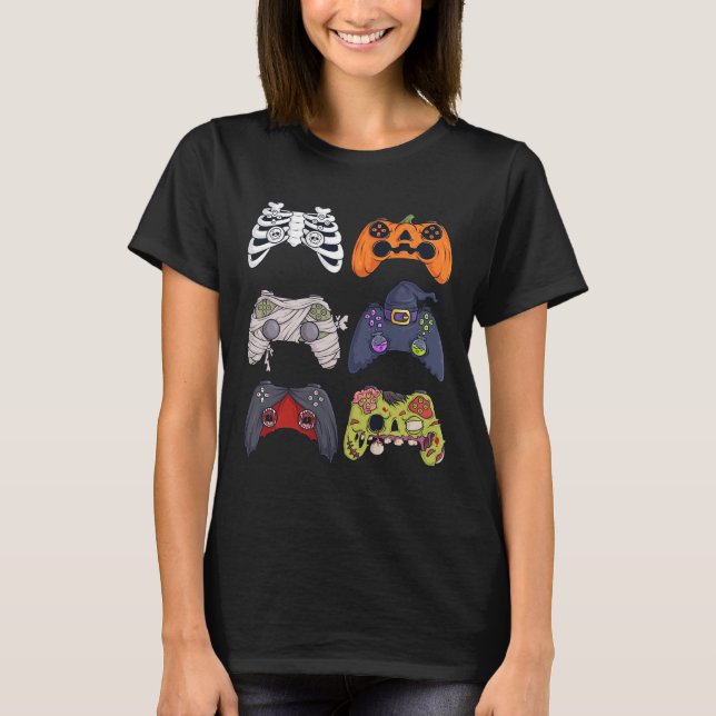 Camiseta Halloween Skeleton Zombie Gaming Controllers Mummy (Anverso)