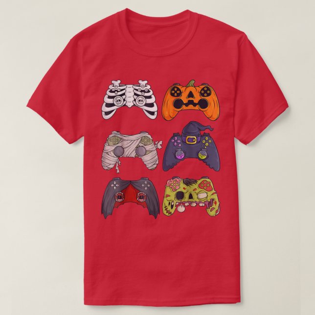 Camiseta Halloween Skeleton Zombie Gaming Controllers Mummy (Diseño del anverso)