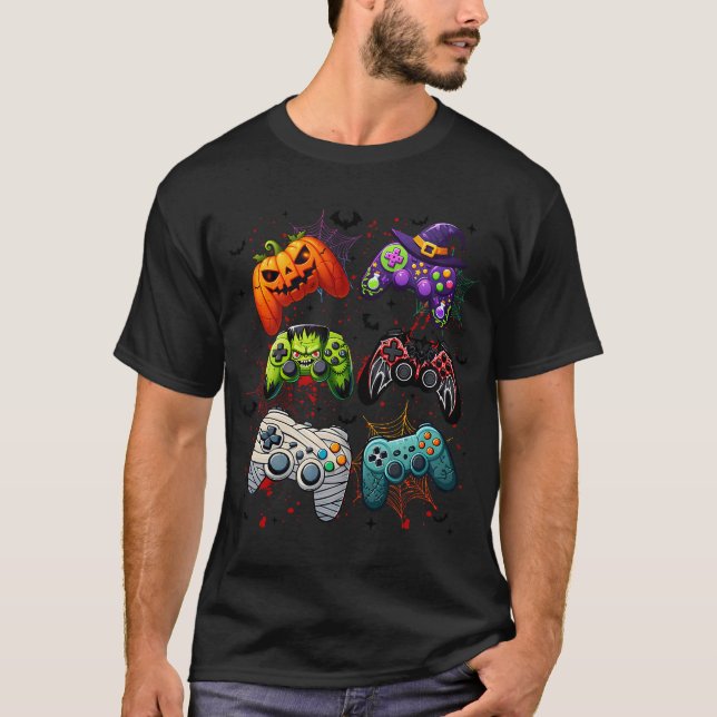 Camiseta Halloween Skeleton Zombie Gaming Controllers Mummy (Anverso)