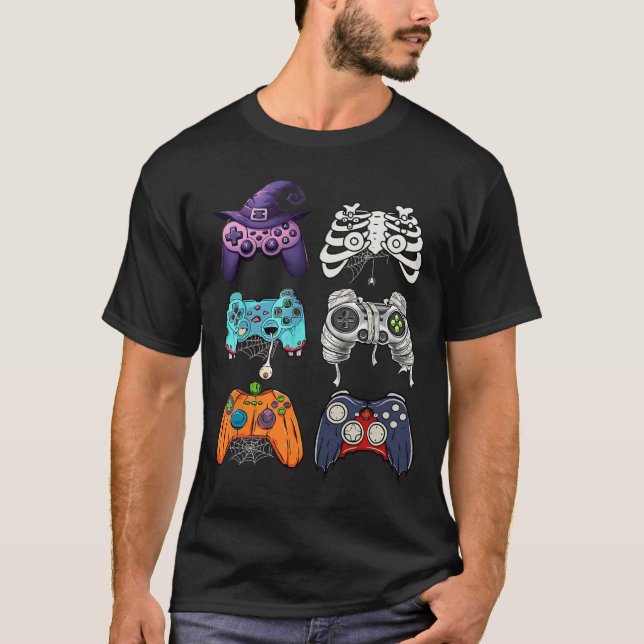 Camiseta Halloween Skeleton Zombie Gaming Controllers Mummy (Anverso)