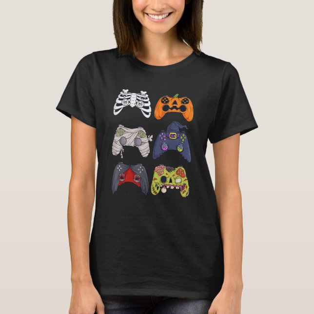 Camiseta Halloween Skeleton Zombie Gaming Controllers Mummy (Anverso)