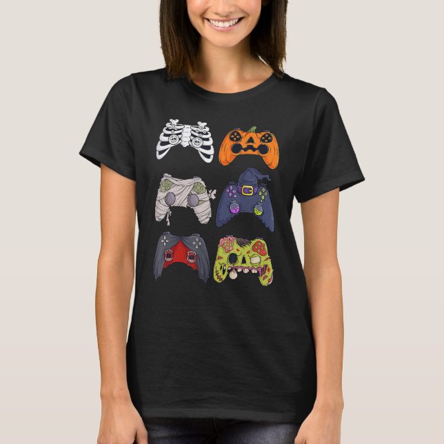 Camiseta Halloween Skeleton Zombie Gaming Controllers Mummy (Anverso)