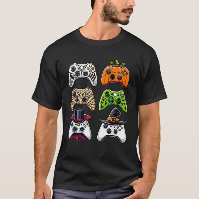 Camiseta Halloween Skeleton Zombie Gaming Controllers Mummy (Anverso)