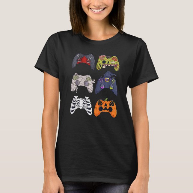 Camiseta Halloween Skeleton Zombie Gaming Controllers Mummy (Anverso)