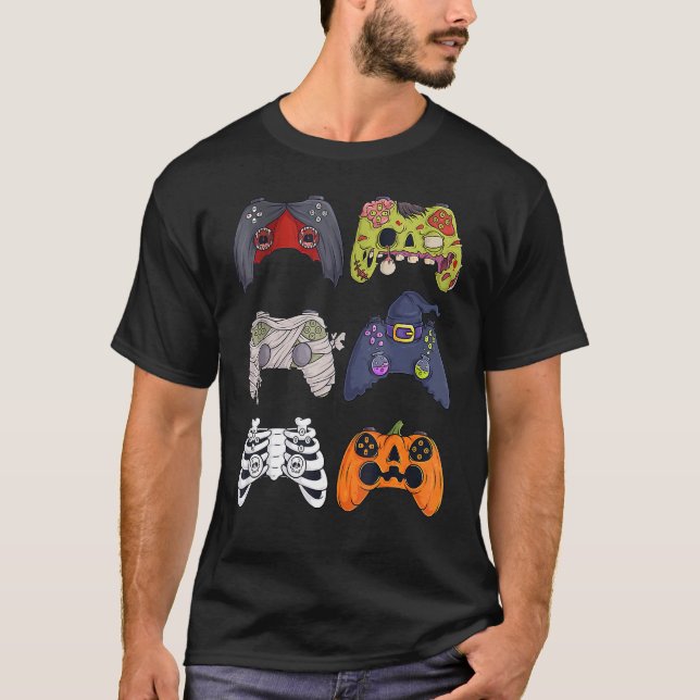 Camiseta Halloween Skeleton Zombie Gaming Controllers Mummy (Anverso)