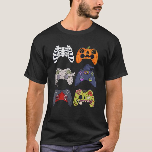 Camiseta Halloween Skeleton Zombie Gaming Controllers Mummy (Anverso)
