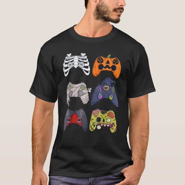 Camiseta Halloween Skeleton Zombie Gaming Controllers Mummy (Anverso)