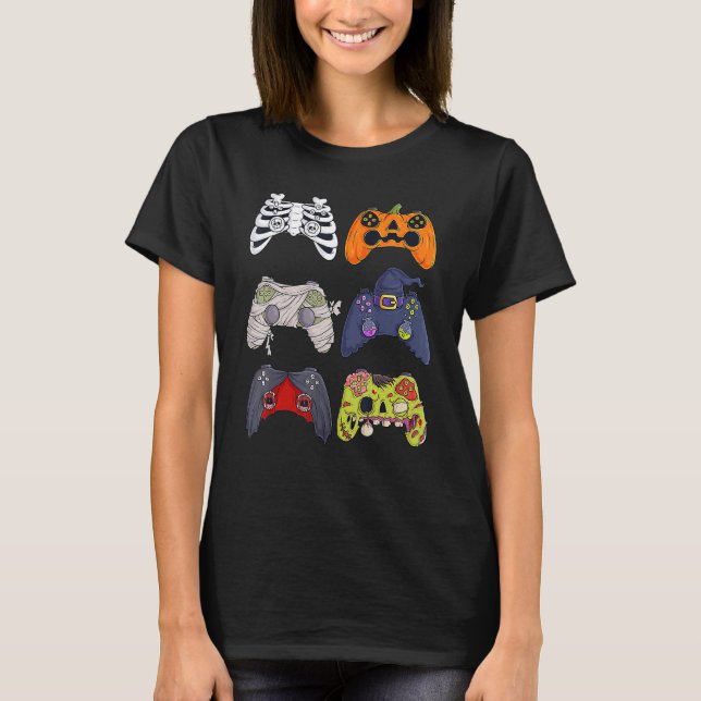 Camiseta Halloween Skeleton Zombie Gaming Controllers Mummy (Anverso)