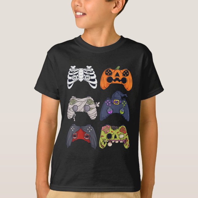 Camiseta Halloween Skeleton Zombie Gaming Controllers Mummy (Anverso)
