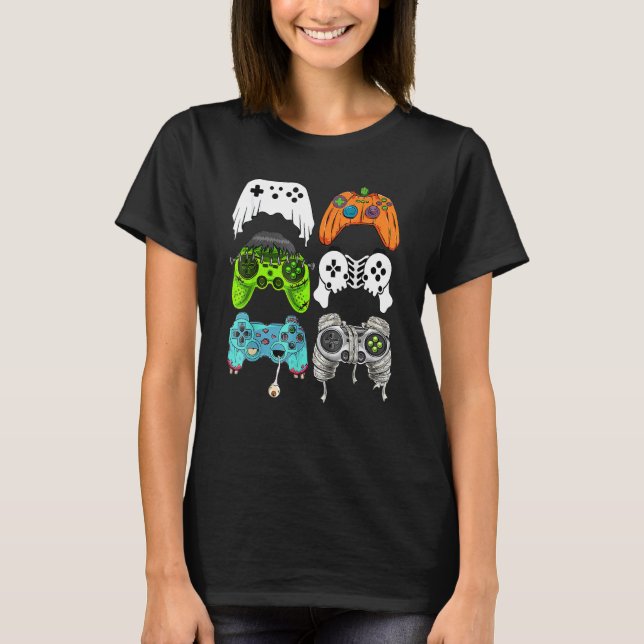 Camiseta Halloween Skeleton Zombie Gaming Controllers Mummy (Anverso)