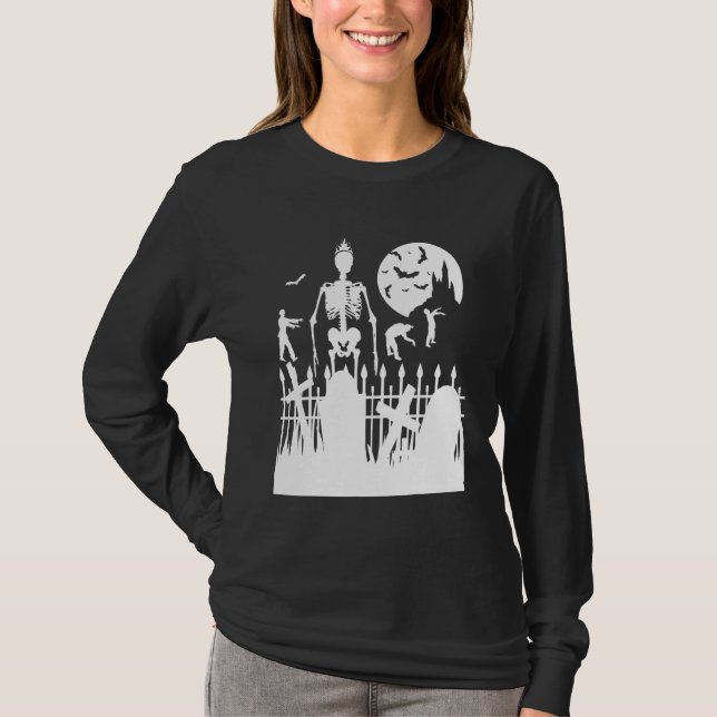 Camiseta Halloween Skeleton Zombie Graveyard Trick O Trek (Anverso)