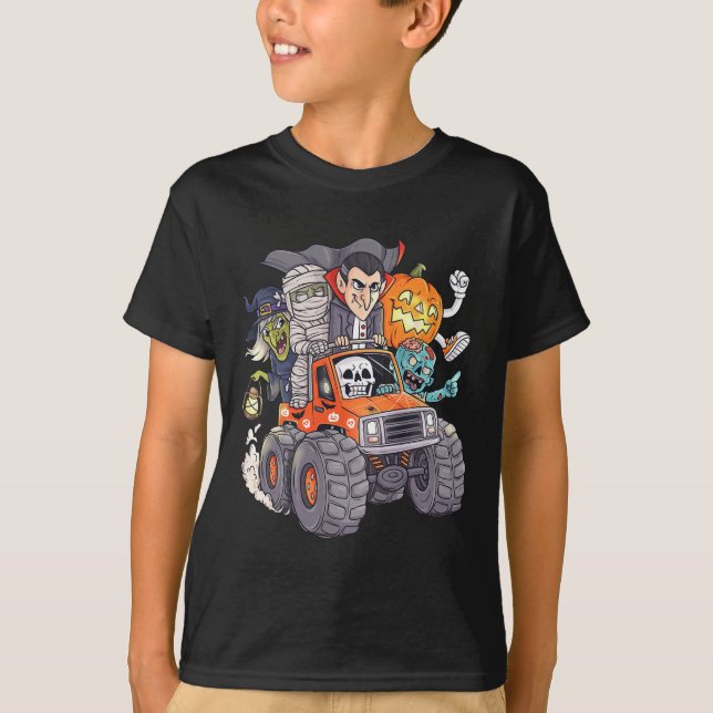 Camiseta Halloween Skeleton Zombie Monster Truck Vampire Bo (Anverso)