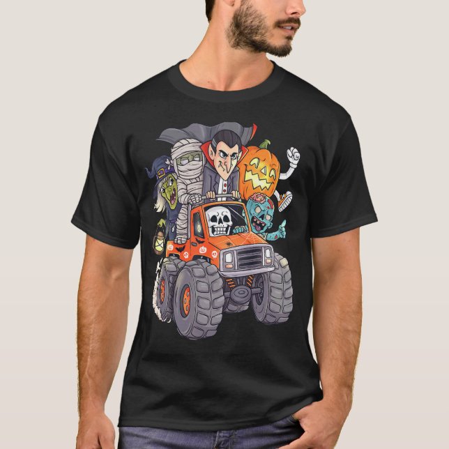 Camiseta Halloween Skeleton Zombie Monster Truck Vampire Bo (Anverso)