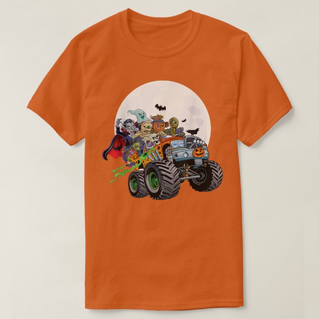 Camiseta Halloween Skeleton Zombie Monster Truck Vampire Bo (Diseño del anverso)