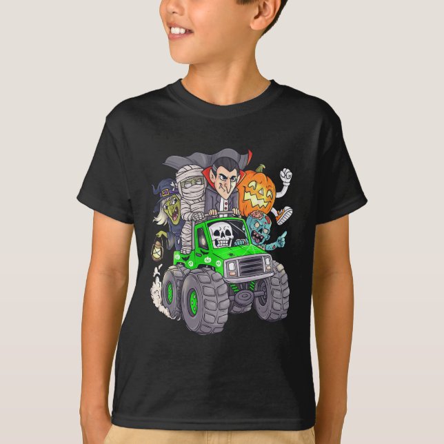 Camiseta Halloween Skeleton Zombie Monster Truck Vampire Bo (Anverso)