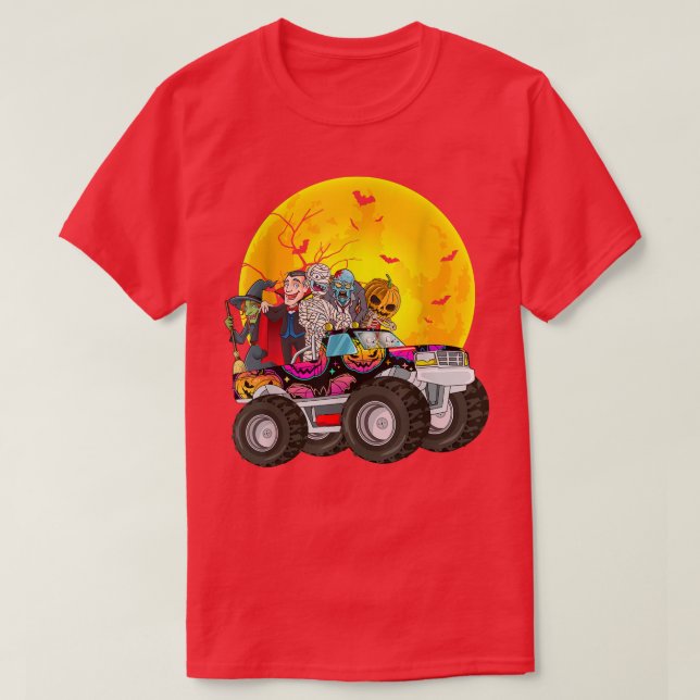 Camiseta Halloween Skeleton Zombie Riding Monster Truck Vam (Diseño del anverso)