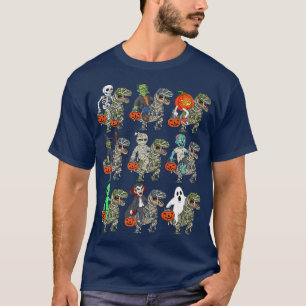 Camiseta Halloween Skeleton Zombie Riding Mummy T Rex Vampi