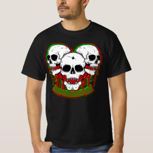 Camiseta Halloween Skulls White Red Green con trapos rojos