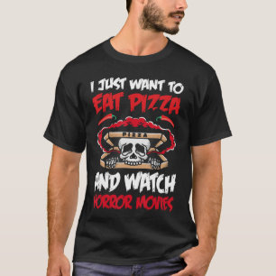 Camiseta Halloween solo quiero comer pizza y ver terror 