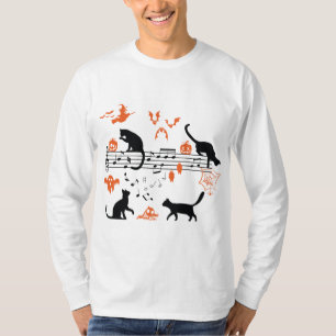 Camiseta Halloween Spooky and Scary Cats Play Music Note