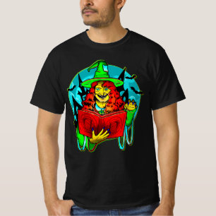 Camiseta Halloween Spooky Green Witch Magic Book Bats Gorra