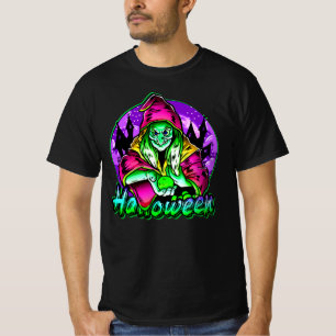 Camiseta Halloween Spooky Green Witch Magic Book Bats Gorra