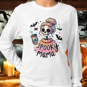 Camiseta Halloween Spooky Mama Coffee Skeleton Personalizad