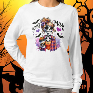 Camiseta Halloween Spooky Mom Skeleton Messy Bun Personaliz