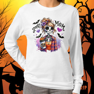 Camiseta Halloween Spooky Mom Skeleton Messy Bun Personaliz