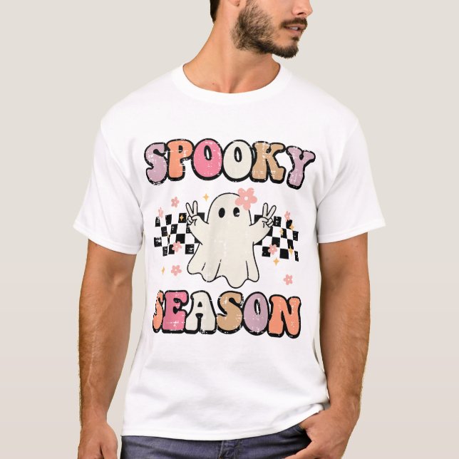 Camiseta Halloween Spooky Season Ghost Peace Costuve Mujere (Anverso)