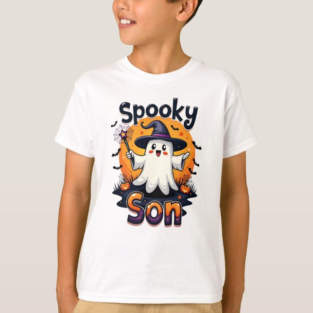 Camiseta Halloween Spooky Son Ghost con Witch Gorra (Anverso)
