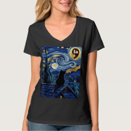 Camiseta Halloween Starry Night Black Cat Comma La Kamala