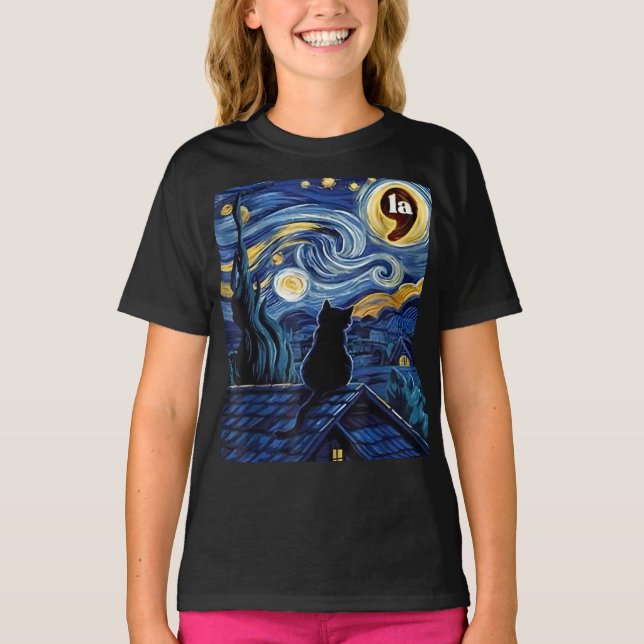 Camiseta Halloween Starry Night Black Cat Comma La Kamala (Anverso)