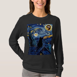 Camiseta Halloween Starry Night Black Cat Comma La Kamala