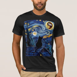Camiseta Halloween Starry Night Black Cat Comma La Kamala