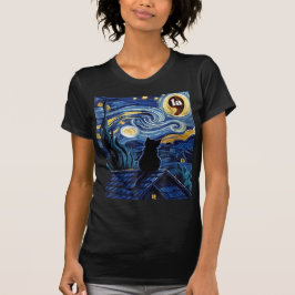 Camiseta Halloween Starry Night Black Cat Comma La Kamala