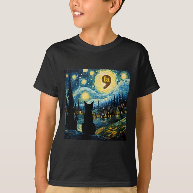 Camiseta Halloween Starry Night Black Cat Comma La Kamala H (Anverso)