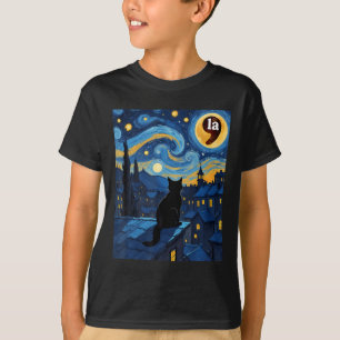 Camiseta Halloween Starry Night Black Cat Comma La Kamala H