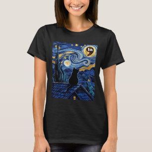 Camiseta Halloween Starry Night Black Cat Comma La Kamala H